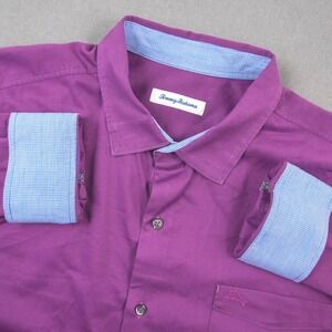 Tommy Bahama Mens Silk Blend Purple Button Down Shirt Long Sleeve Casual XL